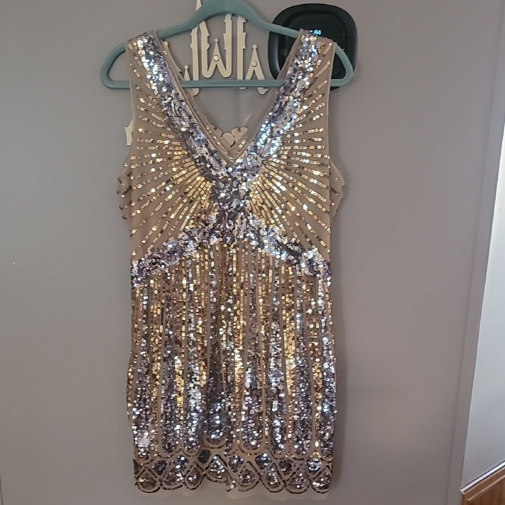 Sequin Embellished Dress - Gold and Silver